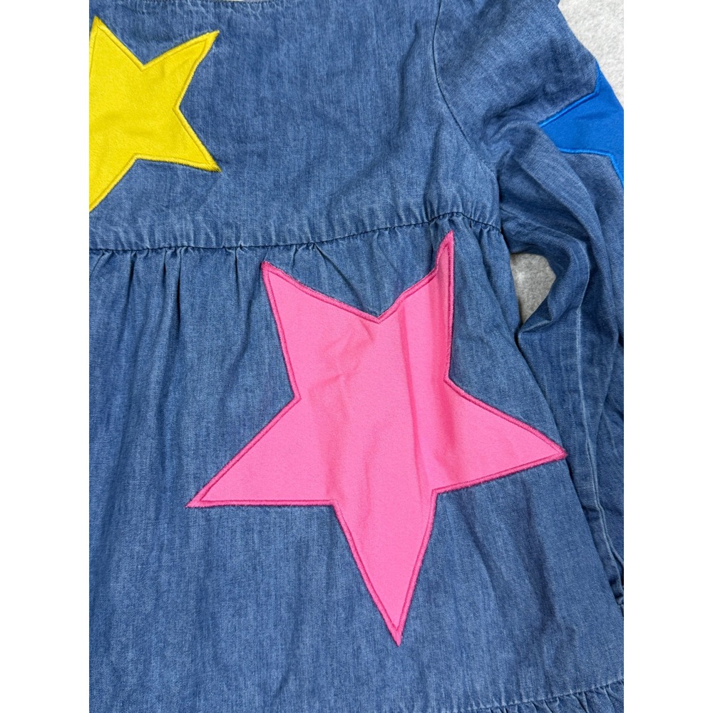 Mini Boden Betsy Tiered Chambray Denim Star Applique Dress Blue Girls 6-7Y - Picture 8 of 10